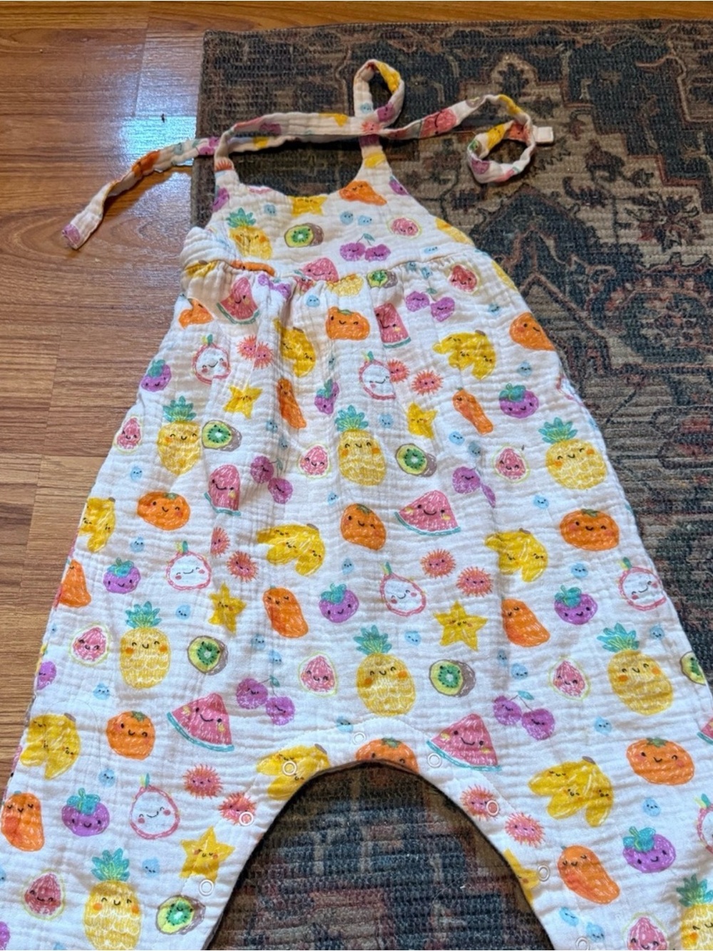 Angel Dear White Fruit-Print Halter Romper with Multicolor Fruit